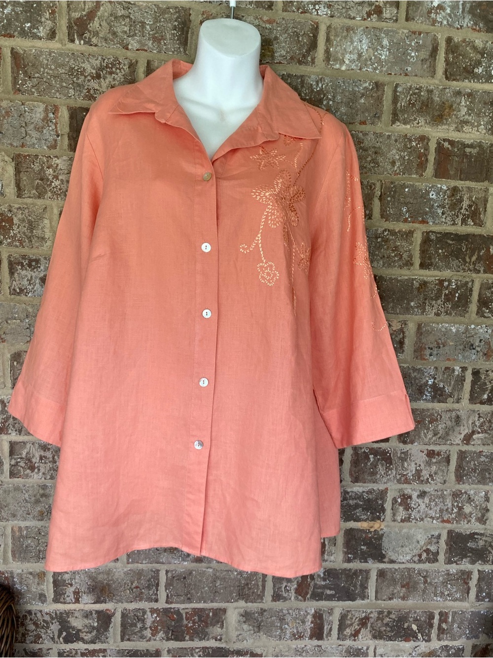 Edward Irish Linen  Embroidered Button Down Blouse Size 1X